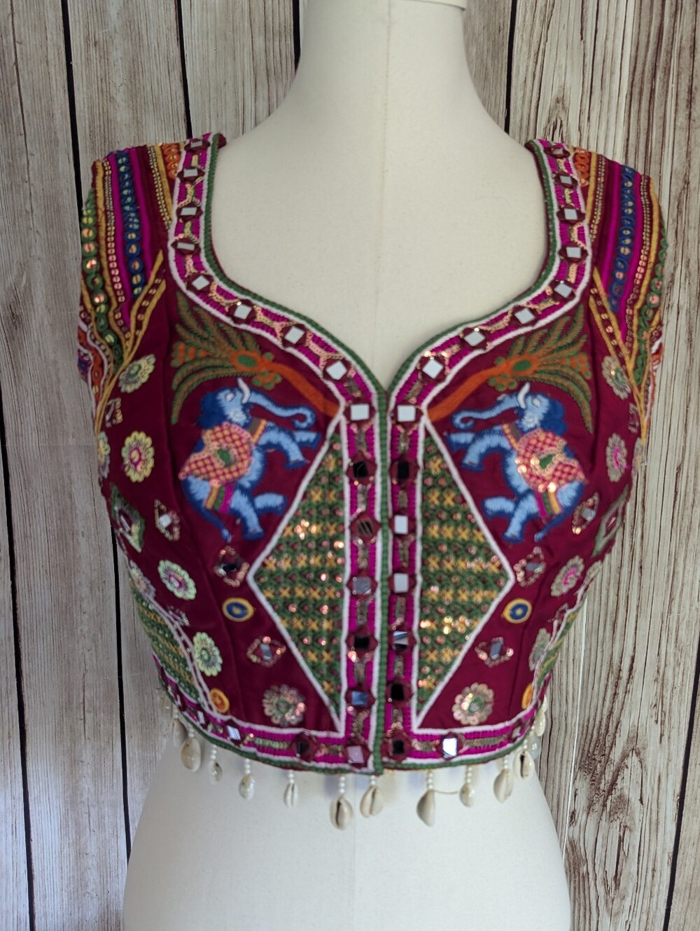 Embroidered Magenta Elephant Crop Top